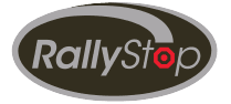 RallyStop company logo in white on dark background