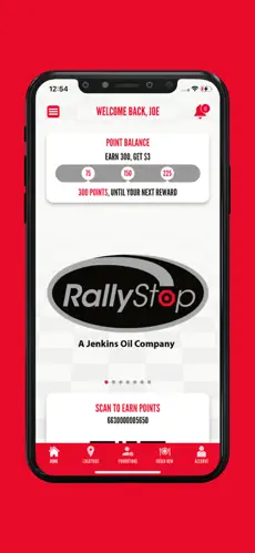 RallyStop app home screen