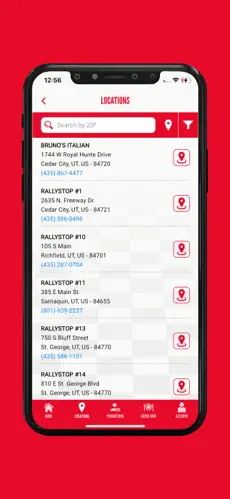 RallyStop app locations screen